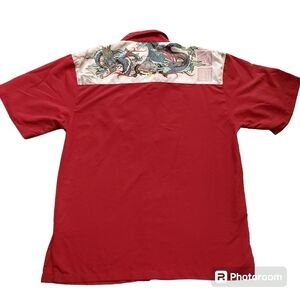 Vintage 2000s No Boundaries Red Dragon Button Front Shirt sz M
